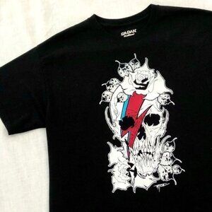 Skull and Rose Black T-Shirt Unisex sz M from Bulletts Ink Biker Grunge Punk